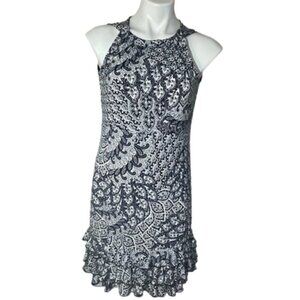 MSK Petite PS Sleeveless Black White Sequin Party Dress Ruffle Hem